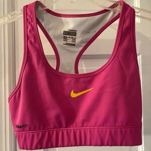 Nike Women's Magenta Sports Bra with Yellow Swoosh